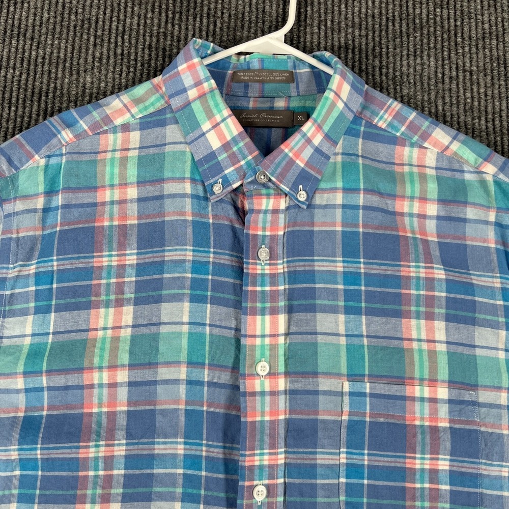 Daniel Cremieux Shirt Mens XL Extra‎ Large Blue Plaid Short Sleeve Button Down